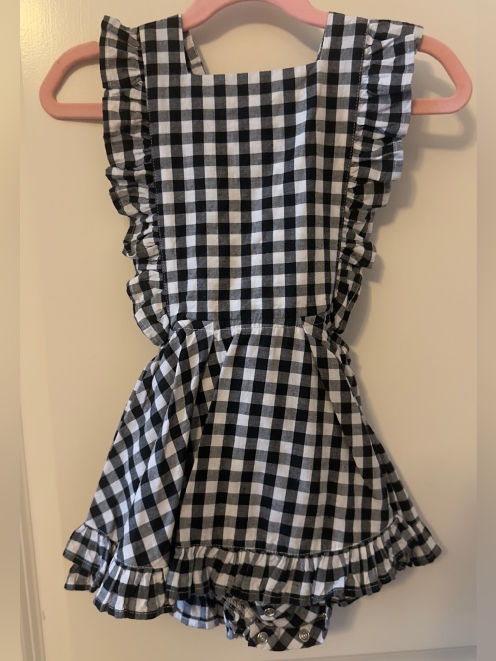 3T Numi Black and White Gingham Ruffle Pinafore Dress
